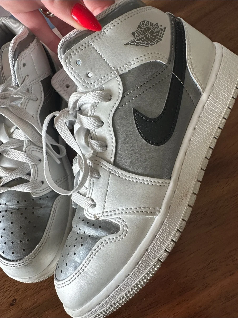 Boys Nike Air Jordan 1 Mid Silver, White & Black Sneakers